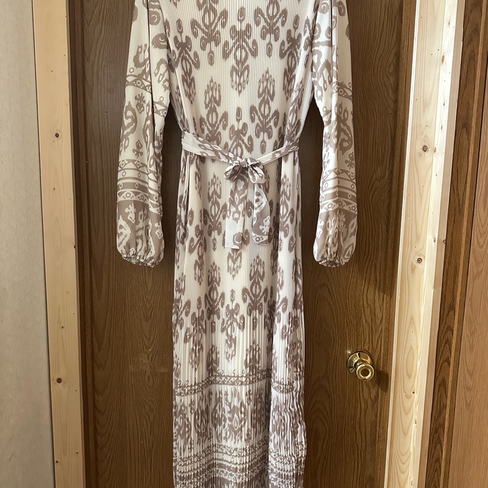 Antique Cream and Taupe Printed Maxi Dress